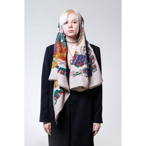 Hermès Sous L'Egide de Mars Cashmere Silk Shawl Scarf